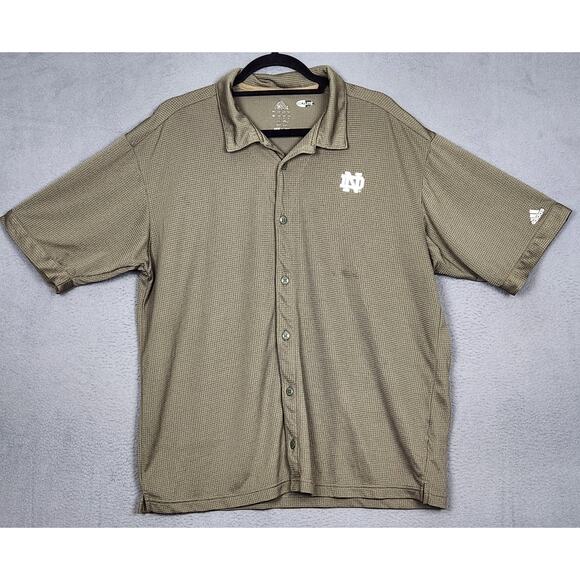 NOTRE DAME Shirt Mens Large Green Button Up Short Sleeve ADIDAS Climalite Y2K - Picture 1 of 14